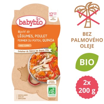 BABYBIO zelenina-kuřecí maso-quinoa 12m+ 2x200g