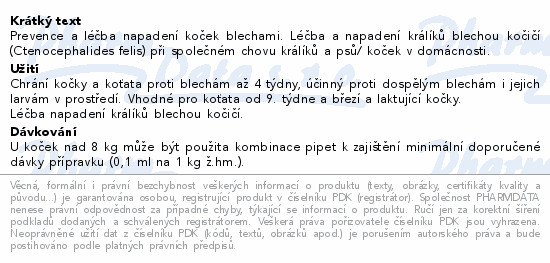 Informace o produktu:<br> Advantage 80mg velké kočky + králíci spot-on 1x0.8ml