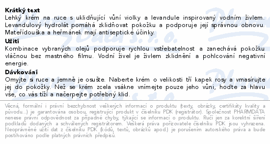 Informace o produktu:<br> LEROS živel Voda krém na ruce 30ml