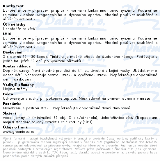 Informace o produktu:<br> Green idea Lichořeřišnice bylinný extrakt 100ml