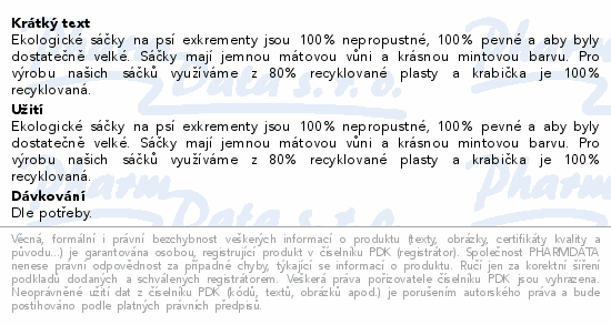 Informace o produktu:<br> EXPLORER DOG Sáčky na psí hovínka s vůní máty 60ks