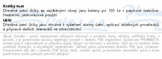 Informace o produktu:<br> ZARYS laryngologická špachtle dřevěná nesterilní 100ks